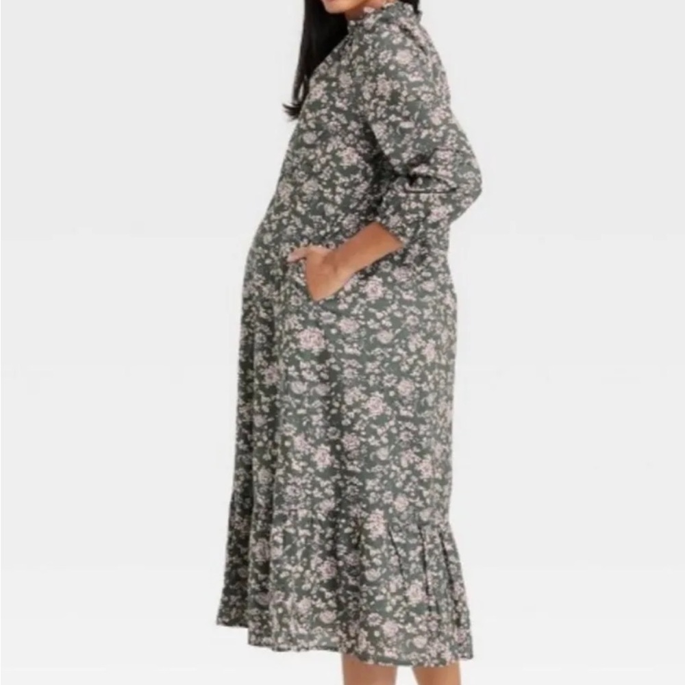Hatch Floral Midi Dress - Green and Cream
